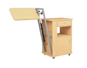 Κομοδίνο Ξύλινο Τροχήλατο με Ρυθμιζόμενο Τραπεζάκι