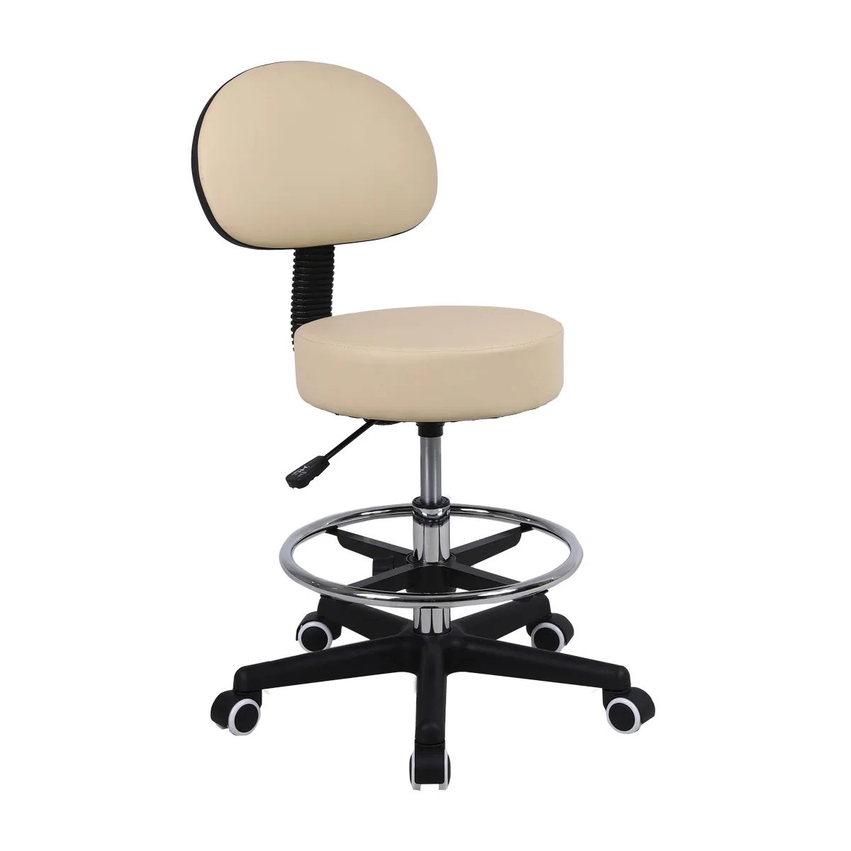 Τροχήλατο Σκαμπό με Πλάτη Ρυθμιζόμενου Ύψους – Μπεζ