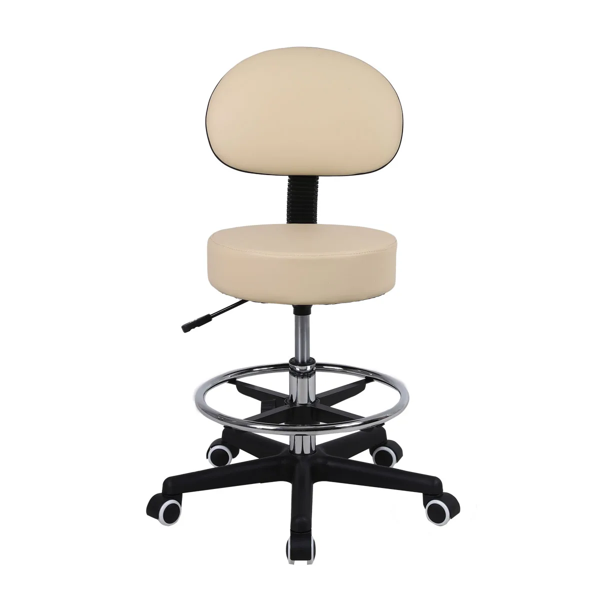 Τροχήλατο Σκαμπό με Πλάτη Ρυθμιζόμενου Ύψους – Μπεζ