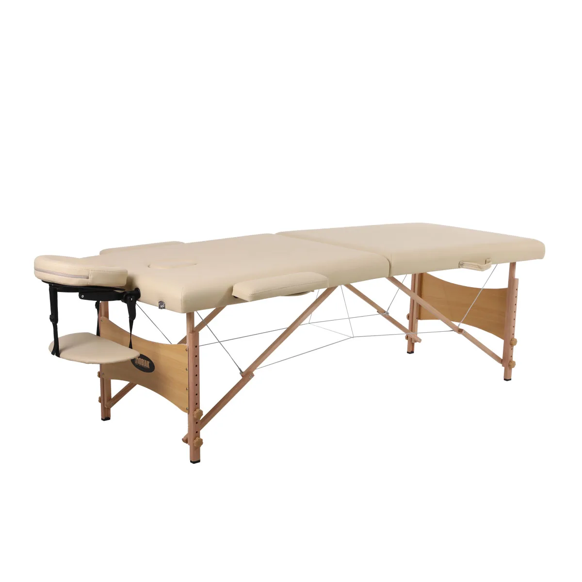 Ξύλινο Πτυσσόμενο Κρεβάτι Μασάζ 2 Τμημάτων με Αξεσουάρ – Μπεζ (πλάτος 70cm)