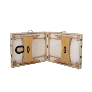 Ξύλινο Πτυσσόμενο Κρεβάτι Μασάζ 2 Τμημάτων με Αξεσουάρ – Μπεζ (πλάτος 70cm)