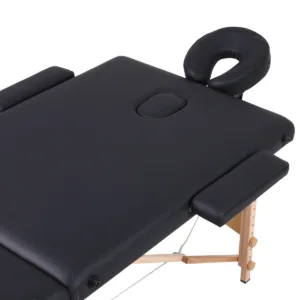 Ξύλινο Πτυσσόμενο Κρεβάτι Μασάζ 2 Τμημάτων με Αξεσουάρ – Μαύρο (πλάτος 70cm)