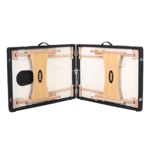 Ξύλινο Πτυσσόμενο Κρεβάτι Μασάζ 2 Τμημάτων με Αξεσουάρ – Μαύρο (πλάτος 70cm)